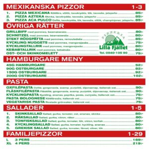 Pizzeria Lilla Fjället Meny